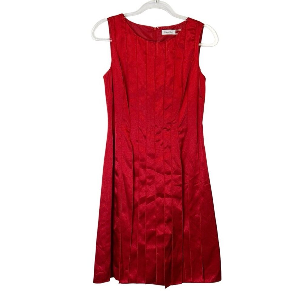 Calvin Klein‎ Red Pleated Dress Womens Size 6